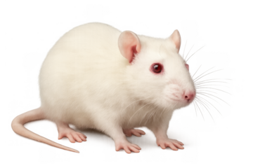White laboratory rat with red eyes for science research, medical experiment, and scientific testing transparent background