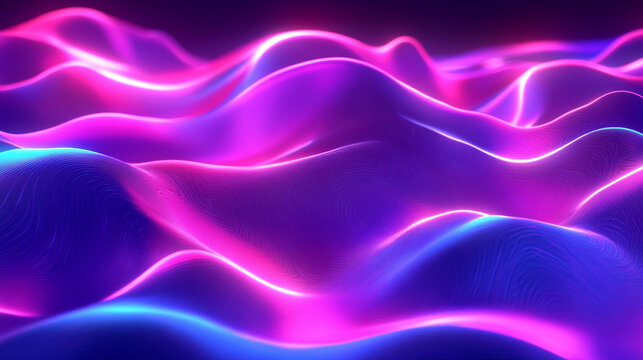 Abstract waves of neon light flowing smoothly across the frame, creating a vibrant, futuristic, and dynamic visual with luminous color movement.