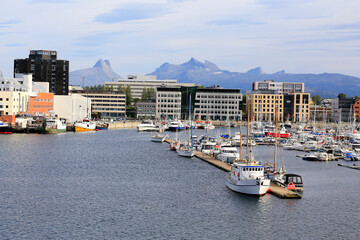 Arriving in Bod&oslash; city by ferry and enjoying the view of the city architecture