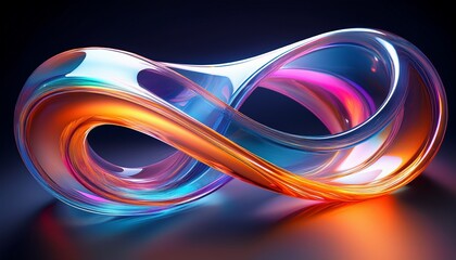 translucent flowing mobius strip design with blue orange and pink accents detail