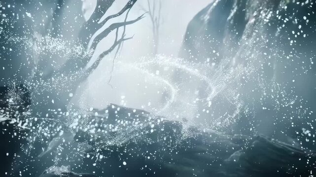 This enchanting video showcases a mystical forest scene, where shimmering particles float gracefully through the mist. The ethereal atmosphere creates a sense of wonder, inviting viewers to explore th