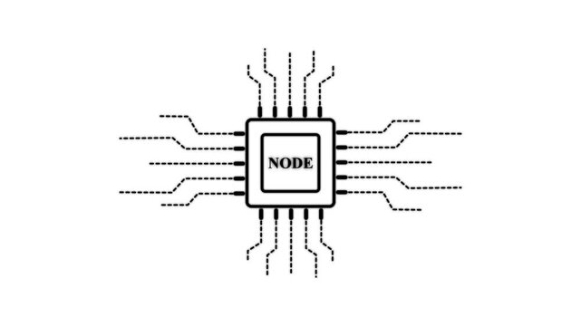 Technology multicolor CPU circuit board background. Computer motherboard with cpu icon , NODE text and circuit lines icon animation, on a white background