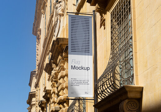 Attached to Metal Pole Vertical Flag Mockup