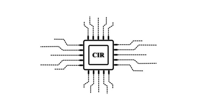 Technology multicolor CPU circuit board background. Computer motherboard with cpu icon , CIR text and circuit lines icon animation, on a white background