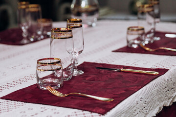 Preparing for the New Year. Decorating the table and Christmas tree at home