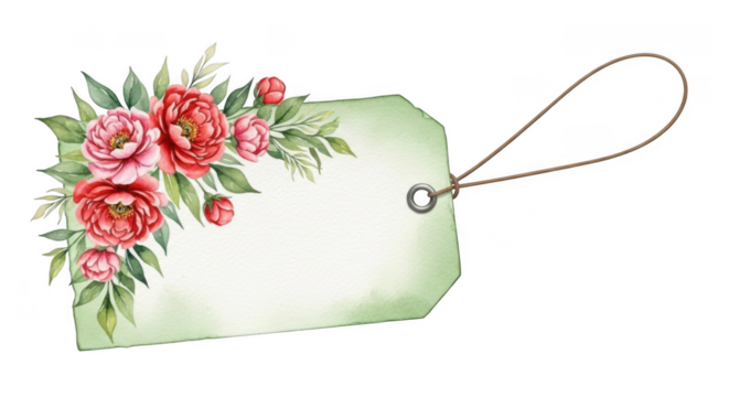 Floral gift tag isolated on transparent background 