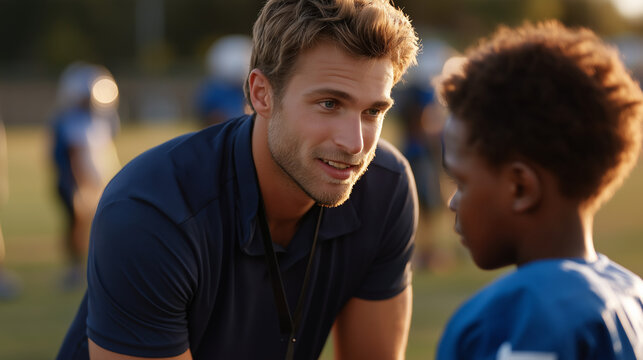 Professional athlete coaching young faceless player sports training mentor guidance support underprivileged youth empowerment teamwork development athletic inspiration skill