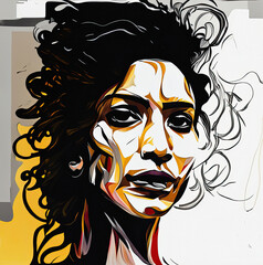 Abstract Portrait of Woman with Curly Hair