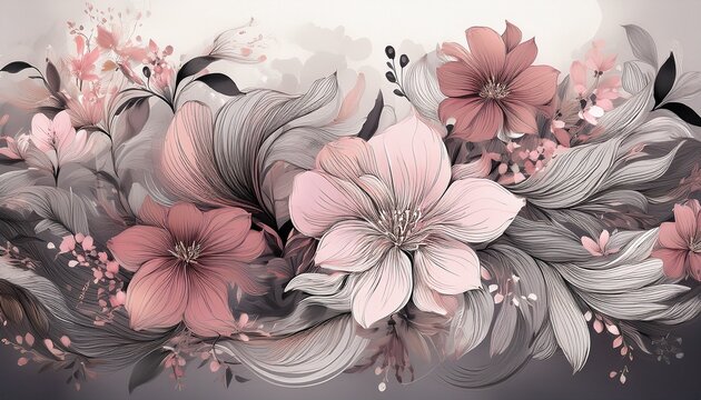delicate floral rhapsody in shades of pink and grey