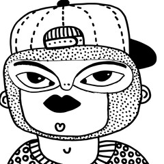 Unique character with mask and cap expressing a playful attitude in a street art style illustration