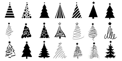 Black Christmas Tree Icon Set &mdash; Minimalist Holiday Vector Silhouettes