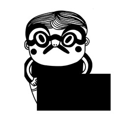 Unique character design featuring a whimsical figure with oversized glasses and a quirky mustache against a simple backdrop