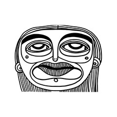 Unique artistic representation of a face with bold features and intricate designs