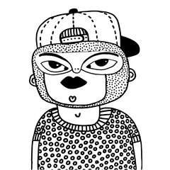 Unique character in stylish attire with distinct features and playful expression