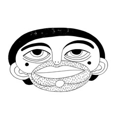 Unique artistic representation of a face with expressive features and bold lines
