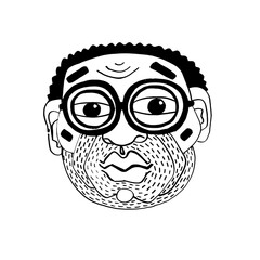Unique and imaginative illustration of a thoughtful character with oversized glasses and intricate facial features