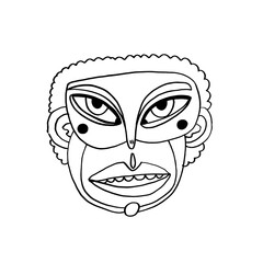 Cultural mask design showcasing expressive features and unique artistry with vibrant lines and patterns in a minimalist style