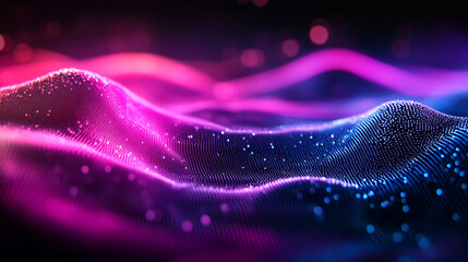 A smooth gradient mesh rendered in futuristic digital tones, blending neon blues, violets, and soft metallic hues for a sleek, modern, high-tech atmosphere.
