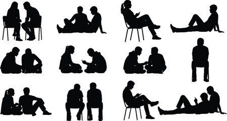 Silhouette of people sitting and relaxing vector illustration stock image graphic design template