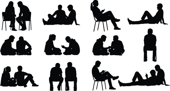 Silhouette of people sitting and relaxing vector illustration stock image graphic design template
