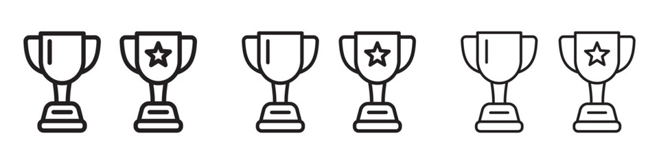 Trophy Cup Thin Line Icon Set, Achievement, Victory, and Award Symbol.