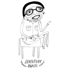 Creative character sits on a chair, excitedly sharing stories and dreams of adventure with whimsical expressions