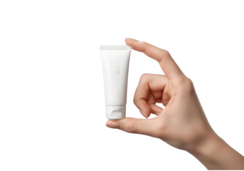 Hand Holding Blank White Cosmetic Cream Tube Mockup — isolated on transparent background png