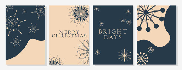 Minimalist Nordic Christmas Card Set with Geometric Snowflakes and Winter Abstract Shapes