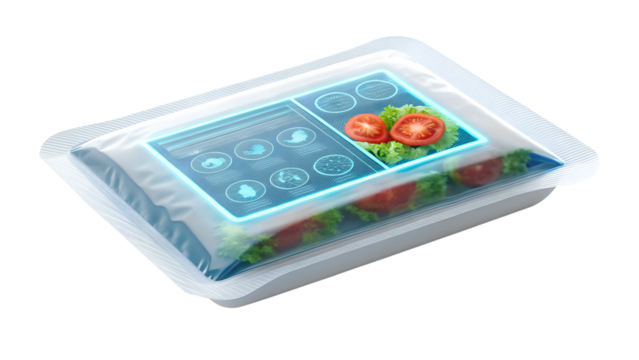 Futuristic Smart Food Packaging with Holographic Labels – High-Resolution Next-Gen Product Concept
