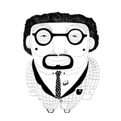 Unique character with round glasses and a stylish suit stands out in a whimsical illustration full of personality