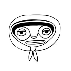 Unique character design featuring a stylized face in a minimalist black and white illustration