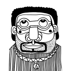 Unique artistic portrait of a character with glasses in black and white stylization