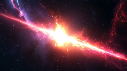 Jet of plasma shooting through dark space with vibrant glowing colors and dynamic energy representing cosmic power, futuristic sci-fi concept, high-speed motion, and intense digital visualization