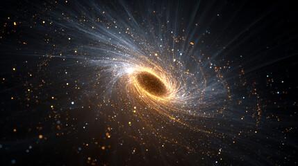 Light particles orbit a central core, creating a glowing, dynamic scene symbolizing energy, atomic structure, futuristic technology, and cosmic motion.