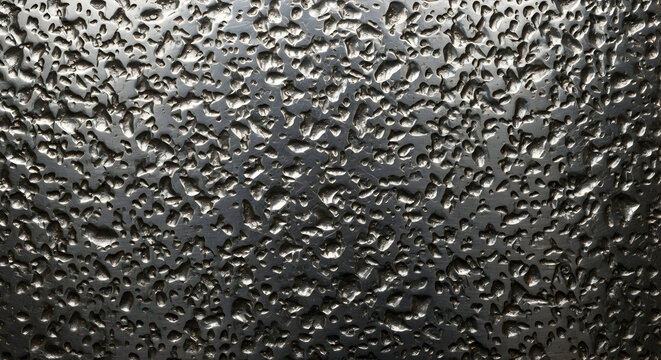 Close-up textured surface with a pattern of irregular bumps and indentations, appearing metallic and dark.