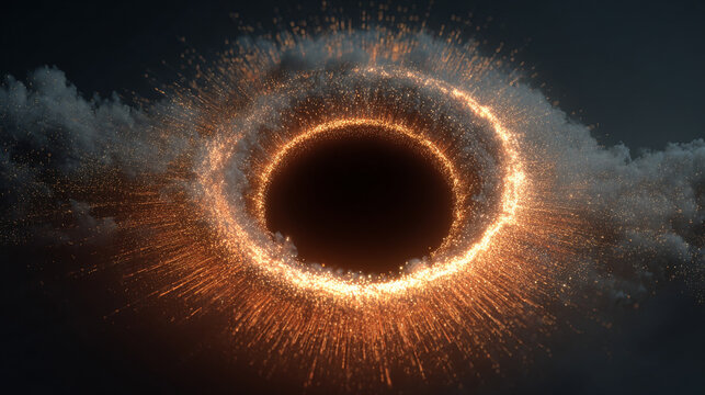 Light particles orbit a central core, creating a glowing, dynamic scene symbolizing energy, atomic structure, futuristic technology, and cosmic motion.