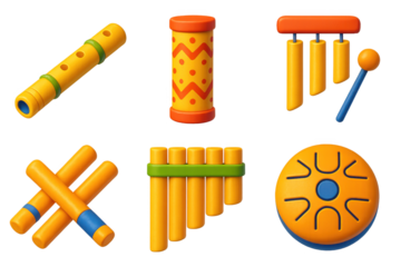 Collection of musical instruments, including a maraca, a tambourine