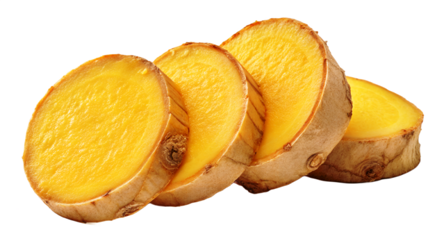 Sliced ginger root fresh and vibrant isolated on a white background for culinary and health applications