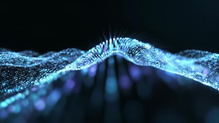 Blue wave of light dancing across black background, capturing the dynamic concept of digital simulation or futuristic interface, perfect for innovative technology and data visualization.