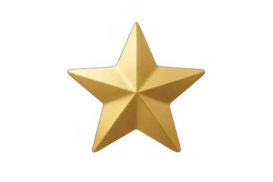 Gold five-pointed star icon representing achievement, quality, award, rating, and success on transparent background