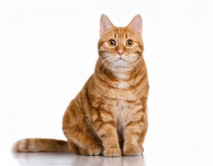 ginger tabby cat sitting isolated on white background