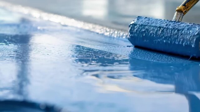 Medium shot of clear resin coatings being applied to outdoor surfaces demonstrating prevention of sunlight damage and enhancement of material lifespan.