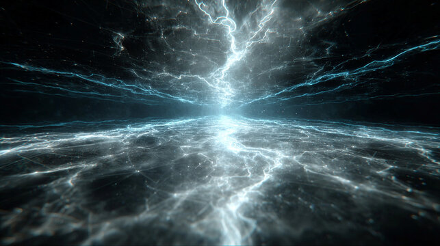 Light tunnel bridging two digital worlds, with glowing streams and futuristic energy, symbolizing connectivity, cyberspace travel, and high-tech virtual interaction.