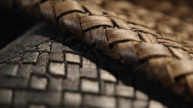 Medium shot of leather embossed through heat press focusing on the texture contrast and the technological approach to decorative pattern creation.