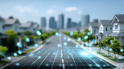 Innovative solar-powered smart city development urban streetscape digital visualization futuristic environment aerial perspective sustainable concept