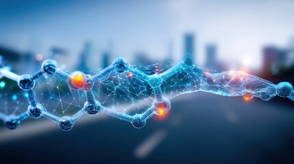 Innovative molecular structures representing advanced technology urban setting digital art futuristic environment close-up view scientific concept