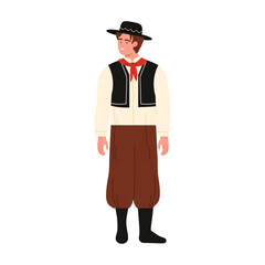 Smiling Argentinian gaucho man wearing traditional folk costume on white isolated background vector illustration