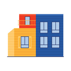 Brightly colored Argentina style house with blue, yellow, and red facade isolated vector illustration