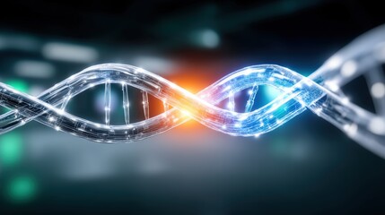 Exploring dna helix structure in a digital laboratory scientific research high-tech environment macro view biological concepts