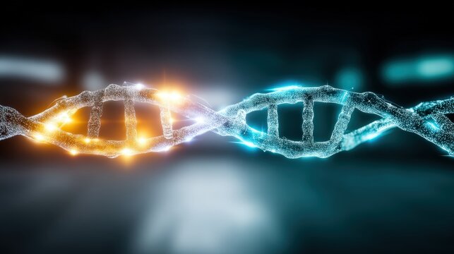Scientific breakthroughs in genetic research illuminating dna structures laboratory setting digital visualization futuristic environment close-up view biotechnology impact